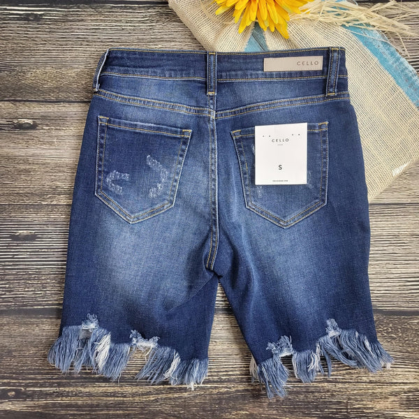 Cello High Rise Destroy Bermuda Frayed Shorts - Blaser Bling