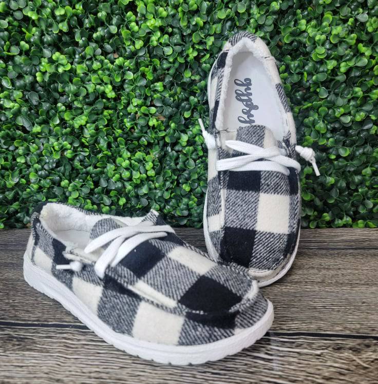 Black and white buffalo plaid shoes sale