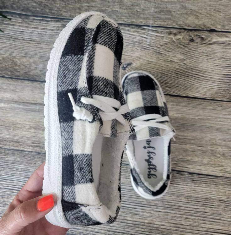 Black and 2025 white plaid sneakers