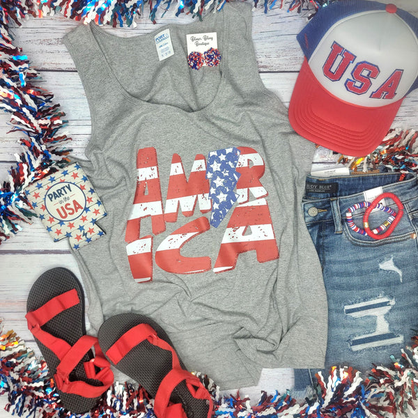 America Distressed Stars & Stripes Tee - Blaser Bling