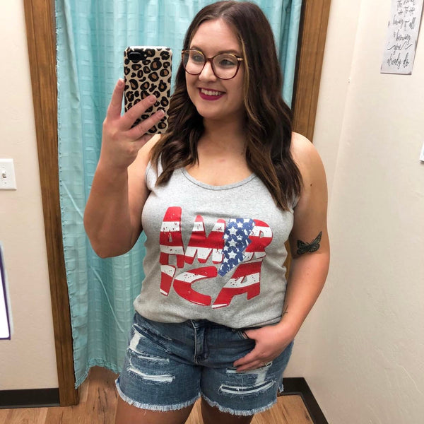 America Distressed Stars & Stripes Tee - Blaser Bling