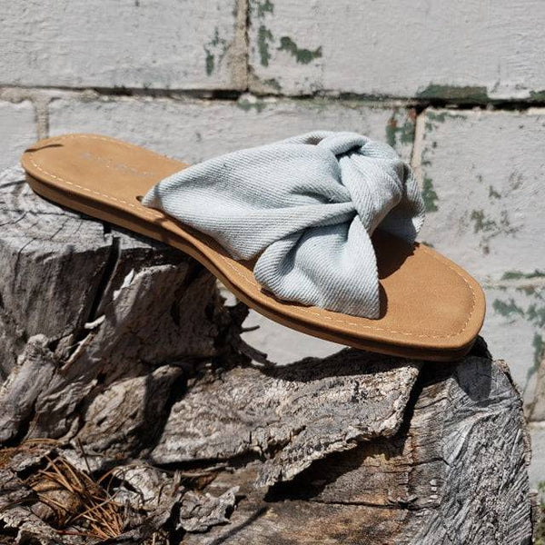 Blue Denim Knotted Slide Sandals - Blaser Bling