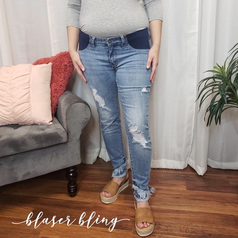 KanCan Distressed Denim Maternity Jeans - Blaser Bling 