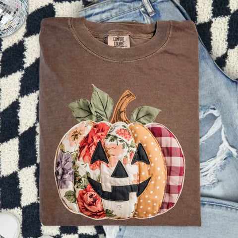 PREORDER Floral Patchwork Faux Stitch Pumpkin 9/14
