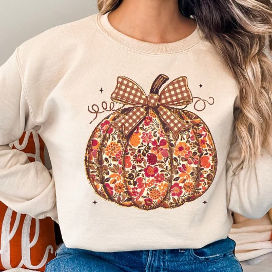 PREORDER Floral Gingham Bow Pumpkin 9/14