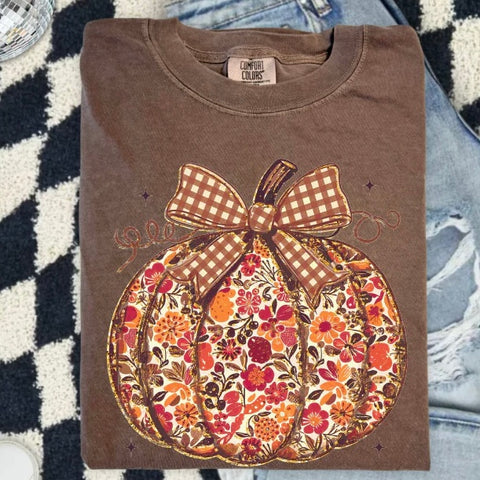 PREORDER Floral Gingham Bow Pumpkin 9/14