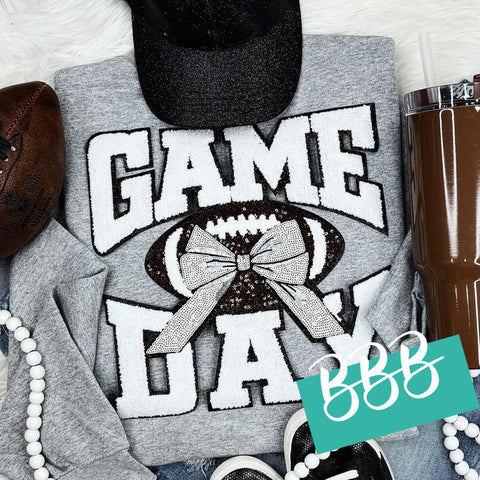 Chenille Game Day Patch With Sequin Bow Sweatshirt