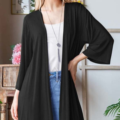 Three Quarter Sleeve Black Cardigan