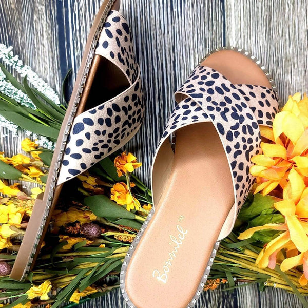 Cheetah Stud Slide Sandals - Blaser Bling 