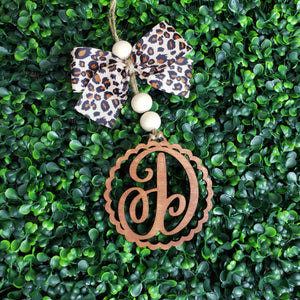 Natural Wood Monogram With Leopard Bow - Blaser Bling 