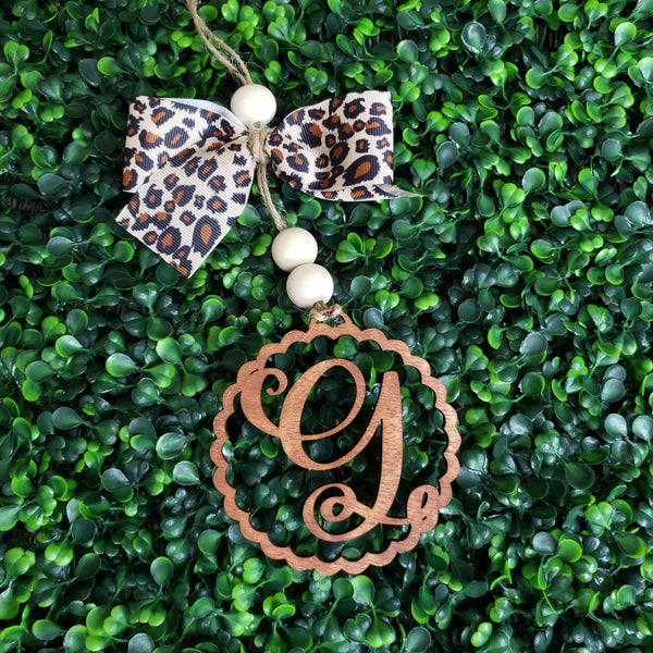 Natural Wood Monogram With Leopard Bow - Blaser Bling 