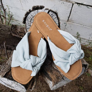 Blue Denim Knotted Slide Sandals - Blaser Bling 