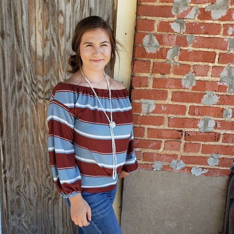 Stripe Wide Neck Blouse - Blaser Bling 