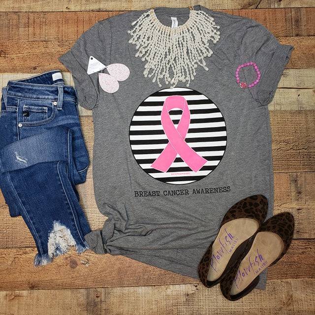 Striped Breast Cancer Tee - Blaser Bling 