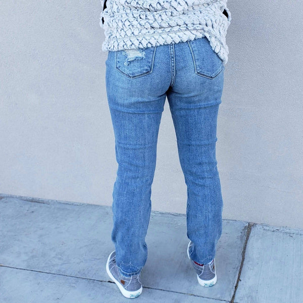 Judy Blue Light Wash Destroyed Boyfriend Jeans - Blaser Bling 